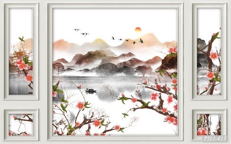 Tranh dán tường phong cảnh lồng khhung cửa sổT321-413